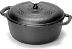 Gietijzeren Braadpan - 28 Cm - Pure Gietijzer - Niet Geëmailleerd - Geschikt Voor Inductie - Stoofpan Met Deksel - Sudderpan - Zwart