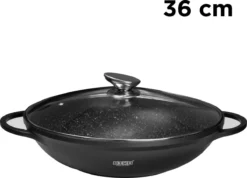 BIKO - Wokpan Ø 36 Cm - Marmeren Coating - Glazen Deksel - Wadjan - Zwart -Huis Keuken 1200x866 1
