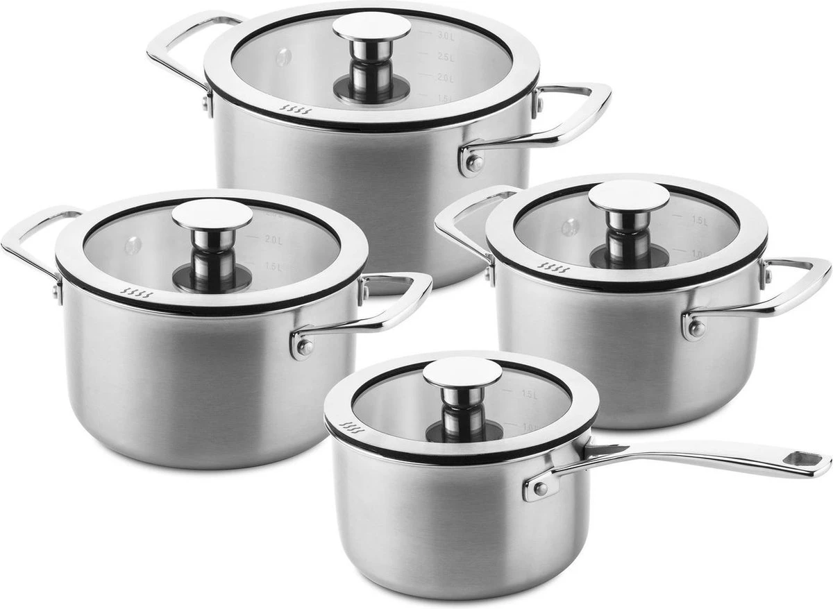 DUCQ Downdraft Kookpannenset - 4 Delig - Met Glazen Deksels 1 DUCQ Downdraft Kookpannenset - 4 Delig - Met Glazen Deksels