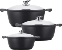 Kookkunst Holland Pannenset Inductie Met Deksels Zwart - Koudgrepen Ø 20, 24 & 28 Cm - 3 Delige