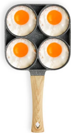 Magnani - Eierpan - 4 Bakplaten Van ⌀ 8 Cm - Voor Gas- En Elektrische Kookplaten - Aluminium - Houten Handvat - 38 X 18.7 X 2 Cm -Huis Keuken 643x1200