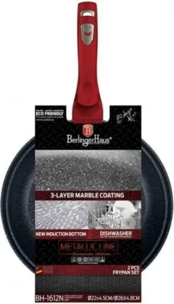 Berlinger Haus 1612 - Set Van 2 Granietpannen - Koekenpan - Rood Metallic - Burgundy Line - 22 En 26 Cm -Huis Keuken 686x1200