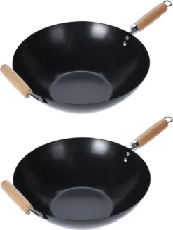 Wok Carbon Staal Ø35cm Houten Handgreep Wokpannen -Huis Keuken 907x1200